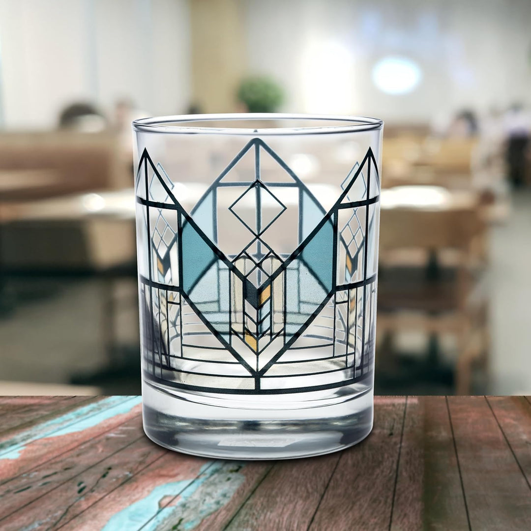 Frank Lloyd Wright Geneva Tulip Green Double Old Fashion 14 oz Glass Pair