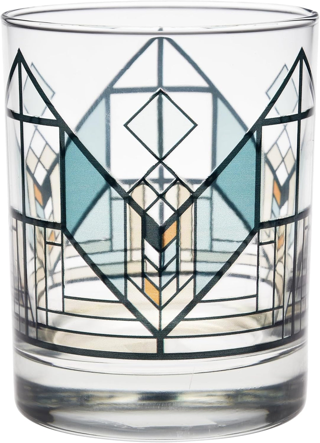 Frank Lloyd Wright Geneva Tulip Green Double Old Fashion 14 oz Glass Pair