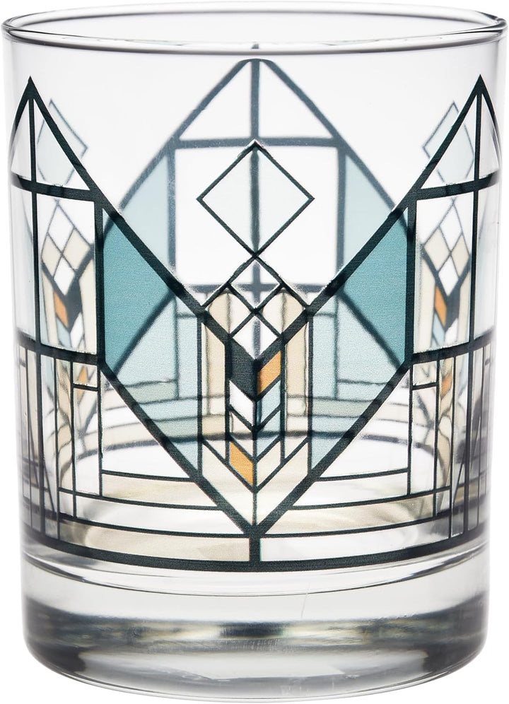 Frank Lloyd Wright Geneva Tulip Green Double Old Fashion 14 oz Glass Pair