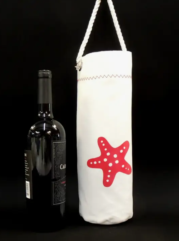 Mainland Canvas Sailcloth Wine Tote - Red Starfish