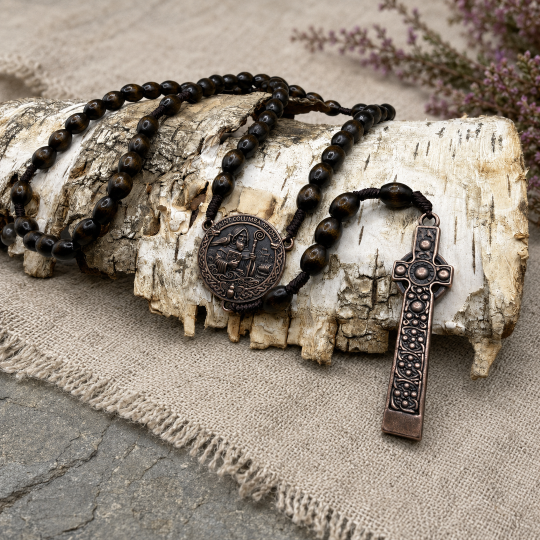 Iona Saint Columba Catholic Rosary - Maple & Bronze