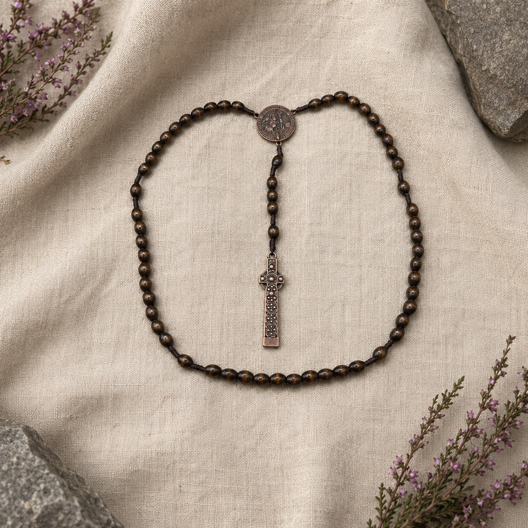 Iona Saint Columba Catholic Rosary - Maple & Bronze