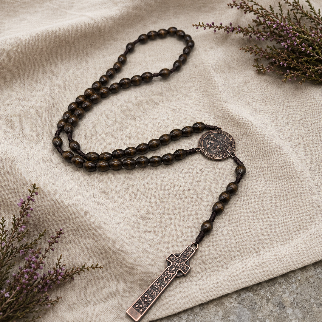 Iona Saint Columba Catholic Rosary - Maple & Bronze