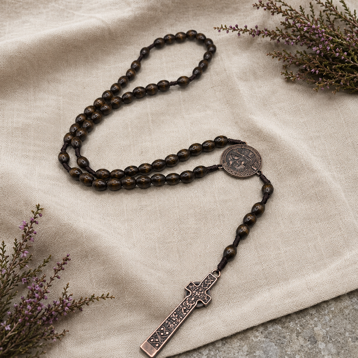 Iona Saint Columba Catholic Rosary - Maple & Bronze