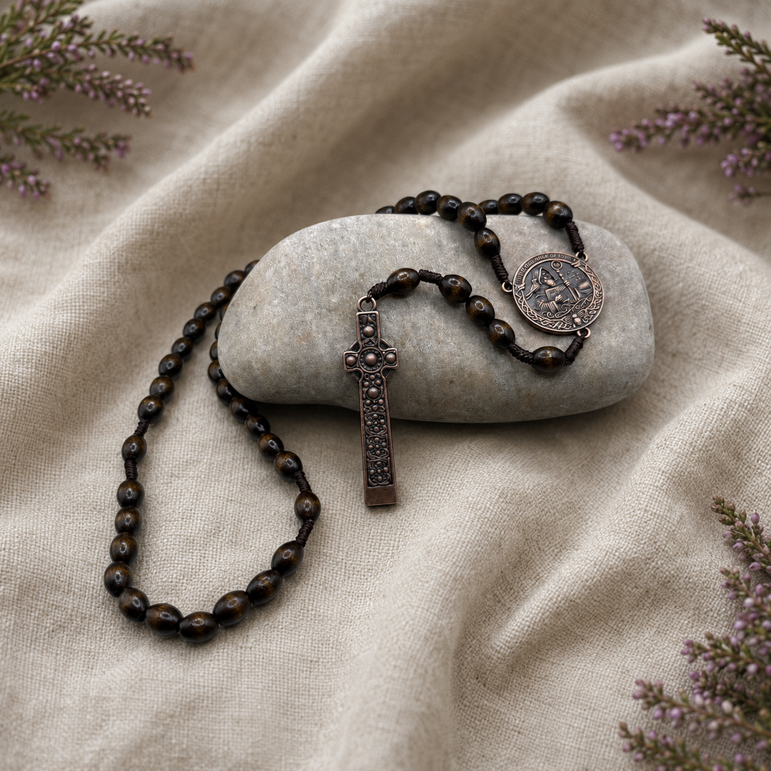 Iona Saint Columba Catholic Rosary - Maple & Bronze