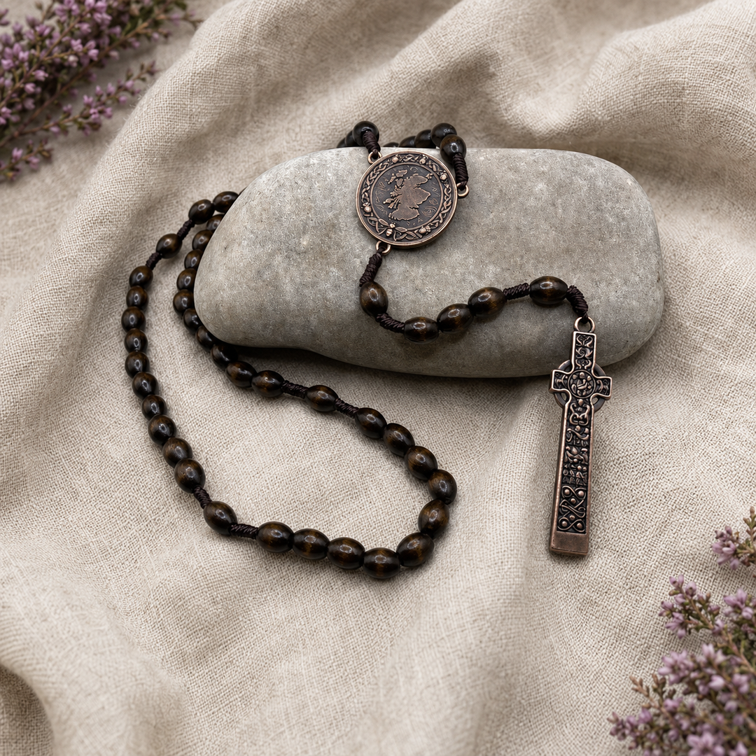 Iona Saint Columba Catholic Rosary - Maple & Bronze