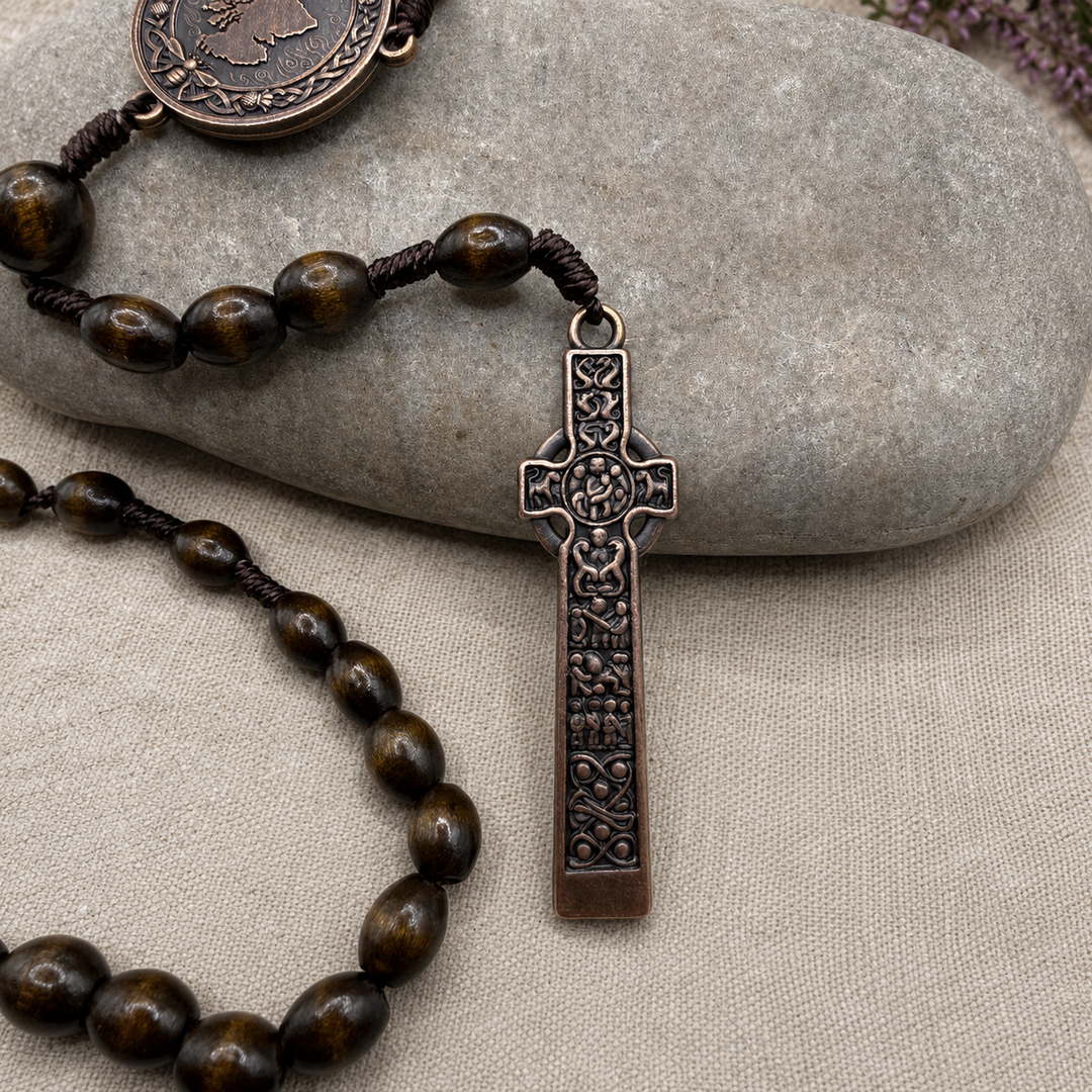 Iona Saint Columba Catholic Rosary - Maple & Bronze
