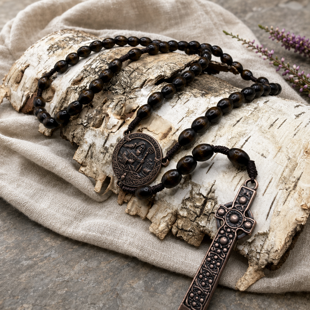 Iona Saint Columba Catholic Rosary - Maple & Bronze