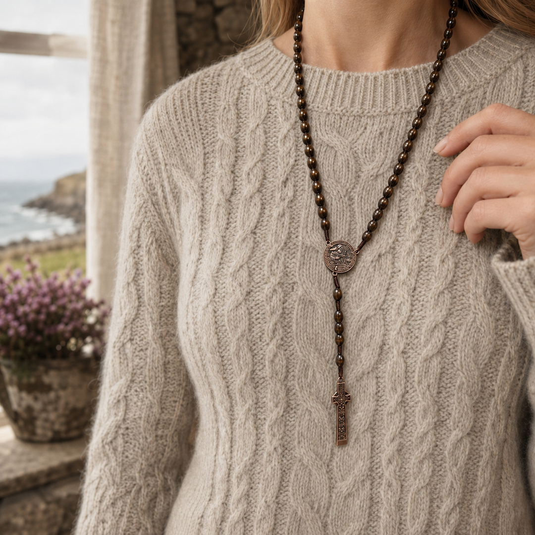 Iona Saint Columba Catholic Rosary - Maple & Bronze