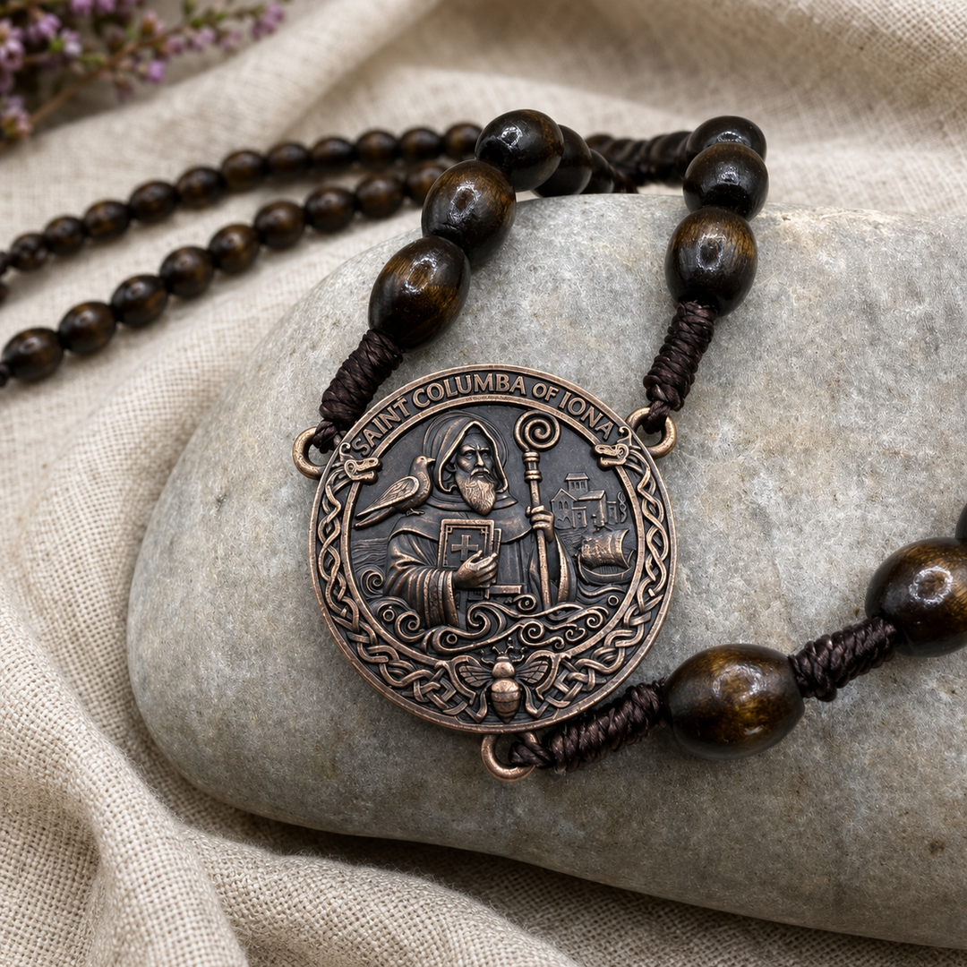 Iona Saint Columba Catholic Rosary - Maple & Bronze
