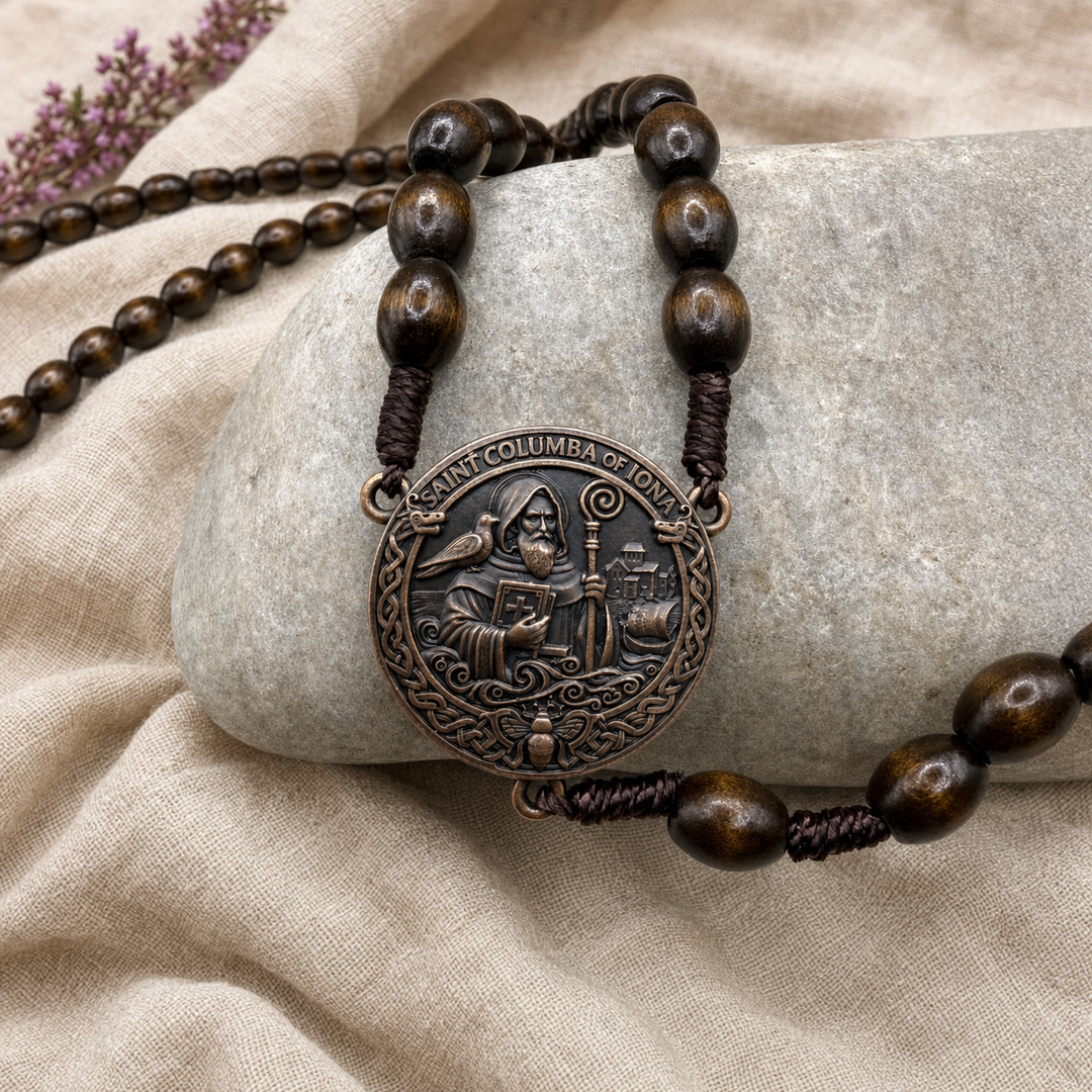 Iona Saint Columba Catholic Rosary - Maple & Bronze
