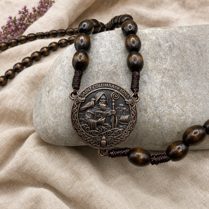 Iona Saint Columba Catholic Rosary - Maple & Bronze