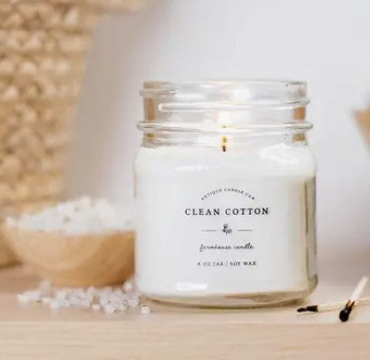Clean Cotton 8oz Farmhouse Mini-Mason Jar Candle