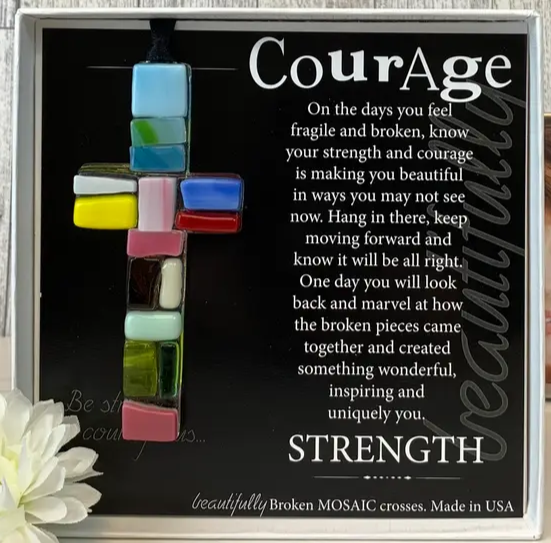 Handmade Mosaic Glass Cross - Courage