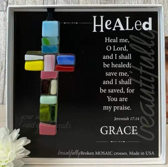 Handmade Glass Cross - Healed